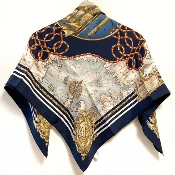 100% Authentic DIOR/ChristianDior Dark Navy Brown Multi Scarf 119-12224 - Picture 2 of 6